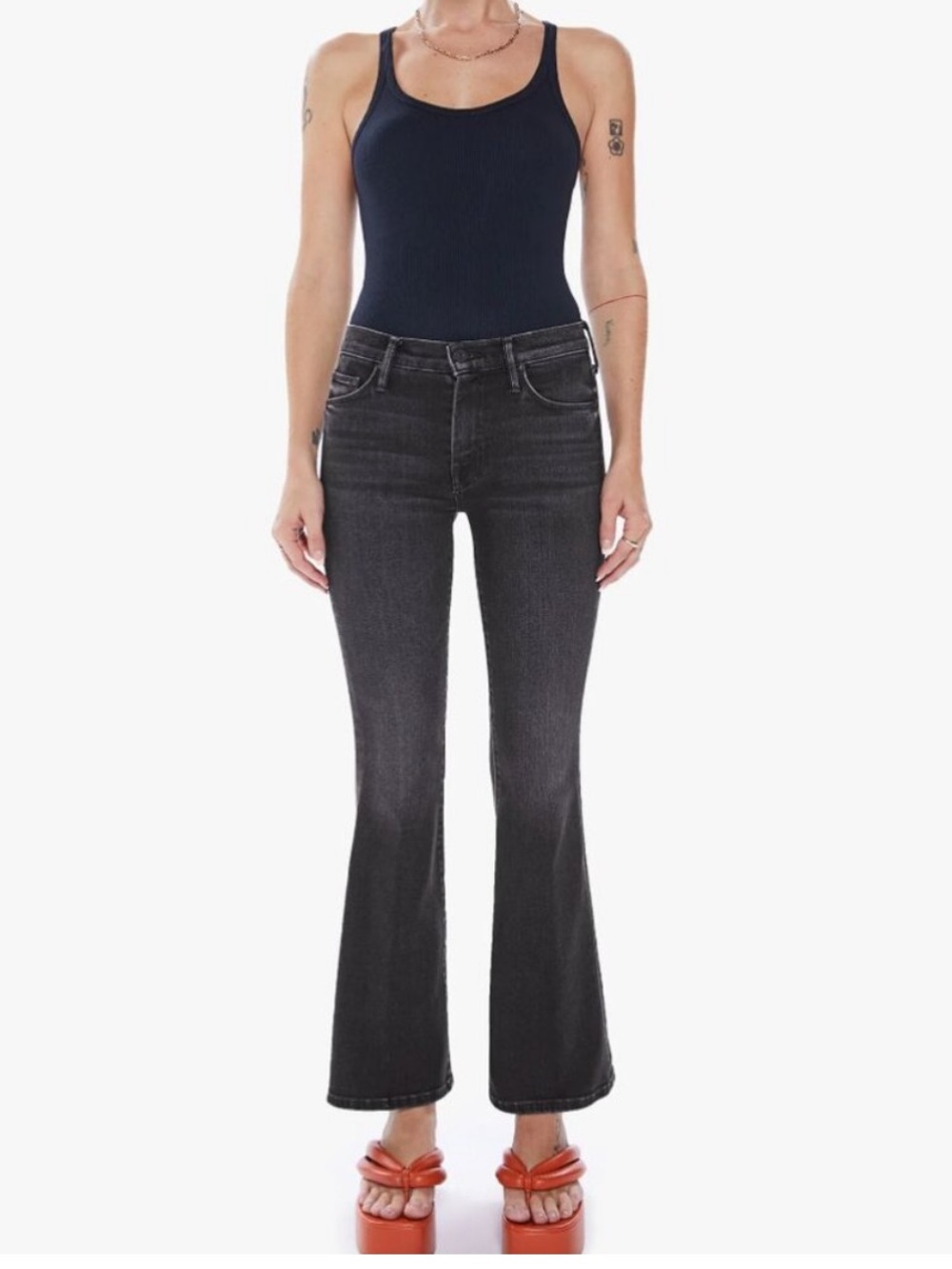 Mother The Weekender Crop Flare Jeans in Deep End Size 27
